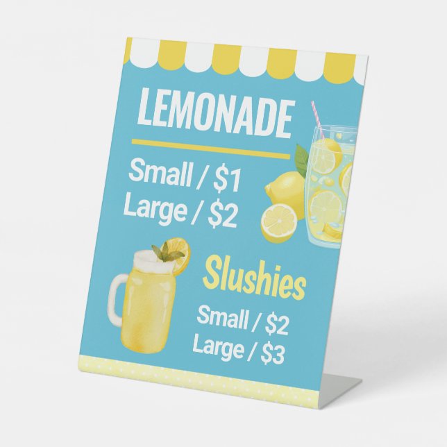 Lemonade Stand Table Sign Price List Menu (Front)