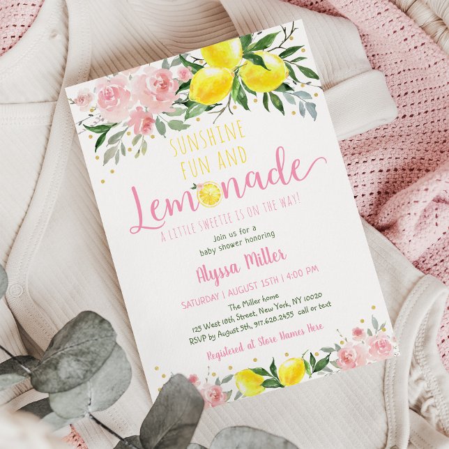 Lemonade Sunshine Pink Floral Baby Shower Invitation (Creator Uploaded)