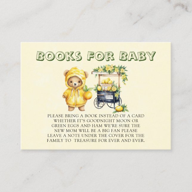 Lemonade Teddy Bear Yellow Books For Baby Business Card (Front)
