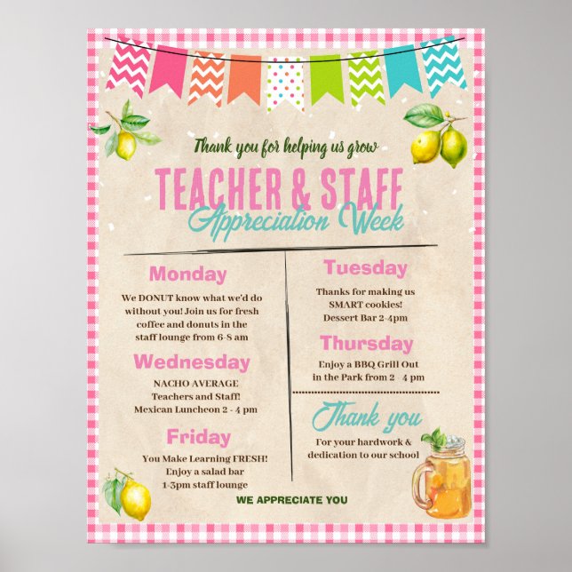 Lemonade Themed Teacher Appreciation Week Poster (Front)