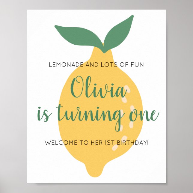 Lemonade Turning One Lemon Welcome 1st Birthday Poster (Front)
