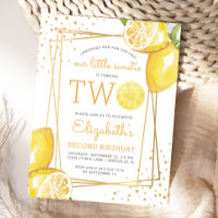 Lemonade Watercolor 2nd Birthday Party Invitation