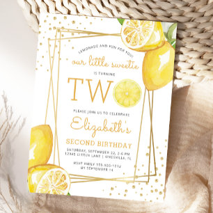 Lemonade Watercolor 2nd Birthday Party Invitation Postcard