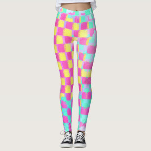 Lemonberry Neo Mint Grungy Chequerboard Pattern Leggings