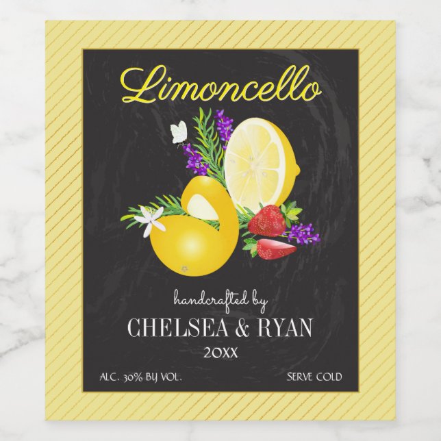Lemoncello Chalkboard Look Wedding Wine Label (Single Label)