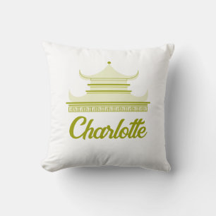 Lemongrass Green Chinoiserie Pagoda Custom Name Cushion