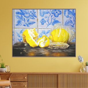 Lemons and Azulejos — Classic Blue & Yellow Still Canvas Print