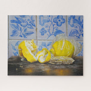 Lemons and Azulejos — Classic Blue & Yellow Still Jigsaw Puzzle