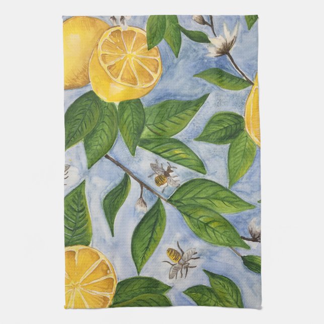 Lemons and Bees Tea Towel (Vertical)