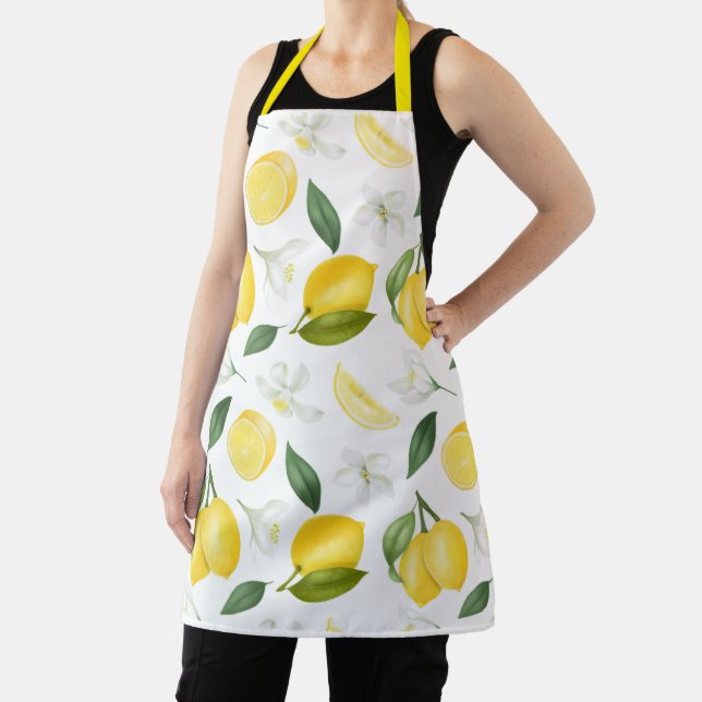 Lemons and blooms floral fruit yellow pattern  apron (Insitu)