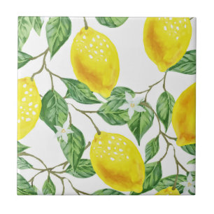 Lemons and Blossoms Foliage Ceramic Tile