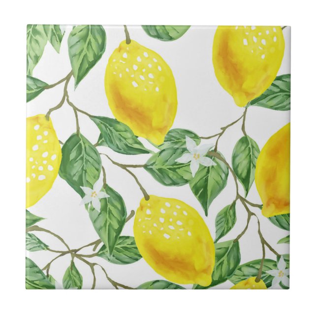 Lemons and Blossoms Foliage Ceramic Tile (Front)