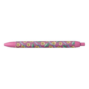 Lemons and blue ribbons pattern black ink pen