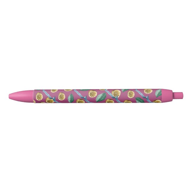 Lemons and blue ribbons pattern black ink pen (Front)