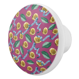 Lemons and blue ribbons pattern ceramic knob