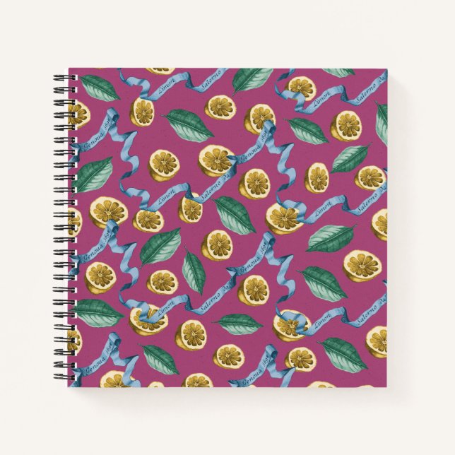 Lemons and blue ribbons pattern notebook (Front)