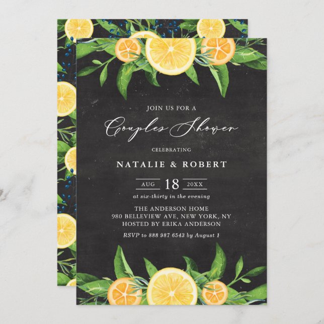 Lemons and Clementines Chalkboard Couples Shower Invitation (Front/Back)