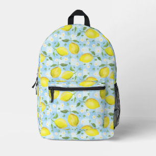 Lemons and Daisies Blue Plaid Printed Backpack