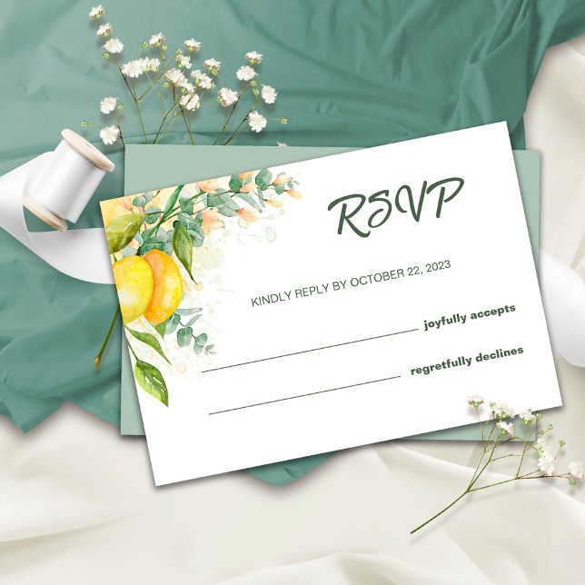 Lemons and Eucalyptus Watercolor Rustic RSVP Card (Creator Uploaded)