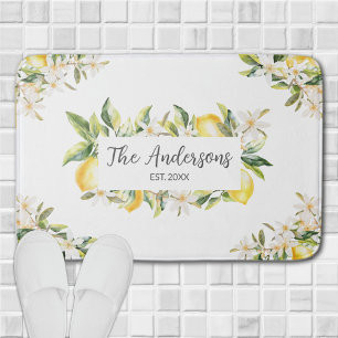 Lemons and Flowers Floral Botanical Family Name Bath Mat