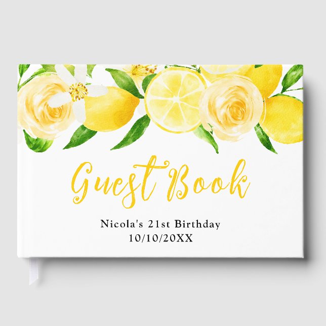Lemons and Flowers with Foliage Birthday Guest Book (Front)