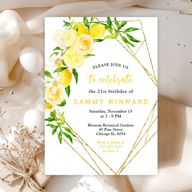 Lemons and Flowers with Foliage Birthday Party Invitation (Creator Uploaded)
