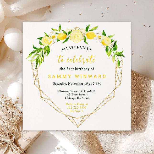 Lemons and Flowers with Foliage Birthday Party Invitation (Creator Uploaded)