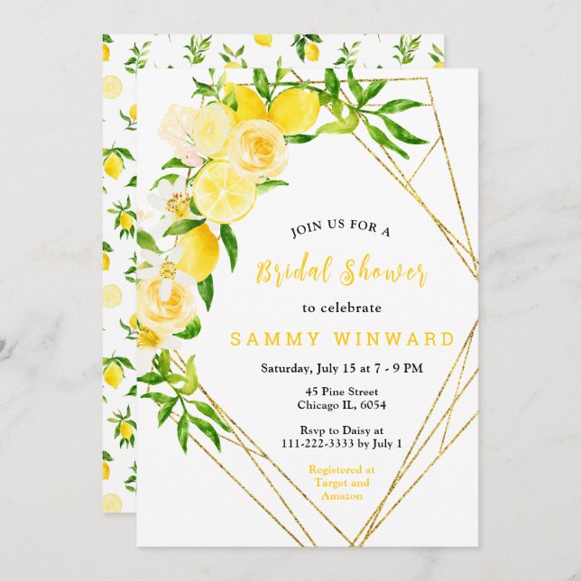 Lemons and Flowers with Foliage Bridal Shower Invitation (Front/Back)