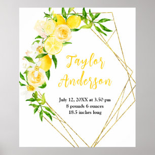 Lemons and Foliage Baby Birth Stats Poster