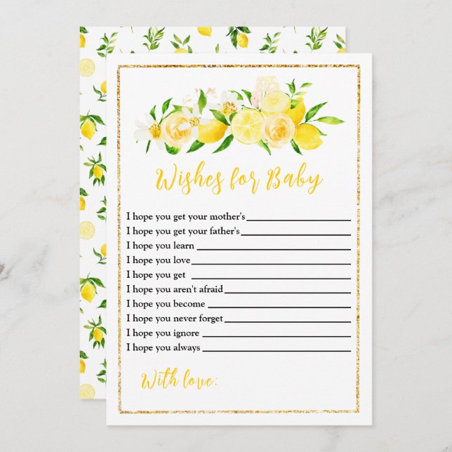 Lemons and Foliage Baby Shower Wishes For Baby Invitation (Front/Back)