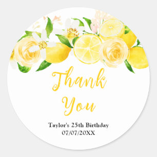 Lemons and Foliage Birthday Party Thank You Classic Round Sticker