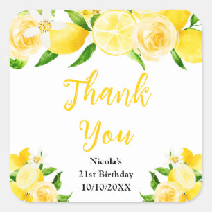 Lemons and Foliage Birthday Thank You Square Sticker