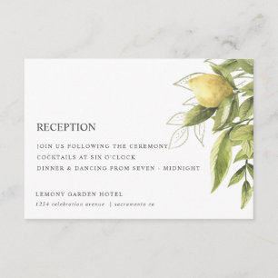 Lemons  and Foliage Grey Chic  WEDDING RECEPTION Enclosure Card