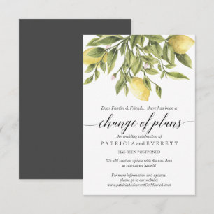 Lemons and Foliage Grey Wedding Change of Plans Invitation