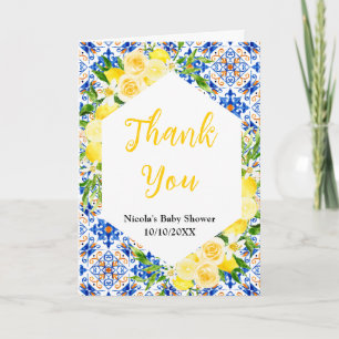 Lemons and Foliage Mediterranean Baby Shower Thank You Card