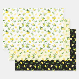 Lemons and Foliage Pattern Wrapping Paper Sheet