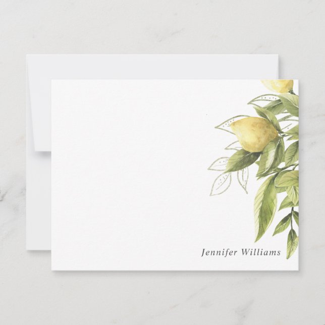 Lemons  and Foliage Sage green Girly Watercolor Card (Front)