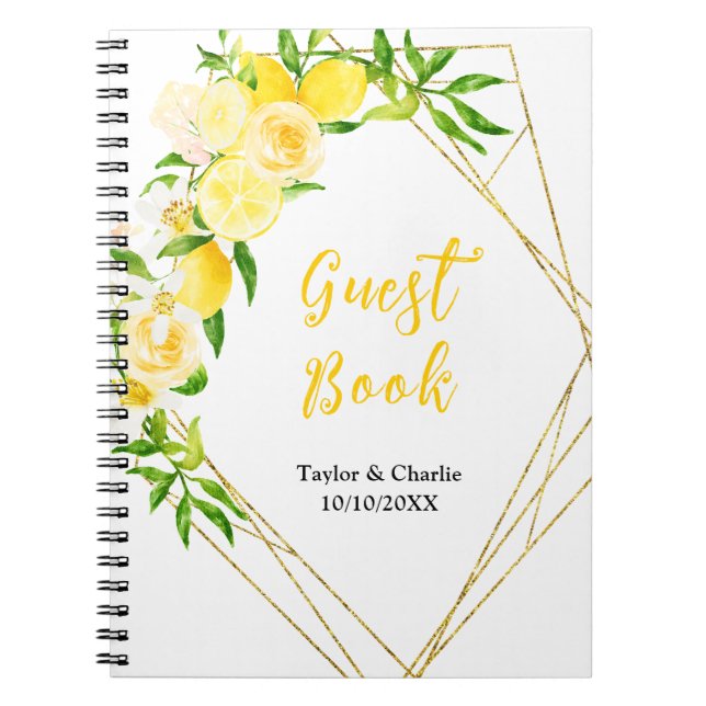 Lemons and Foliage Wedding Guest Book (Front)