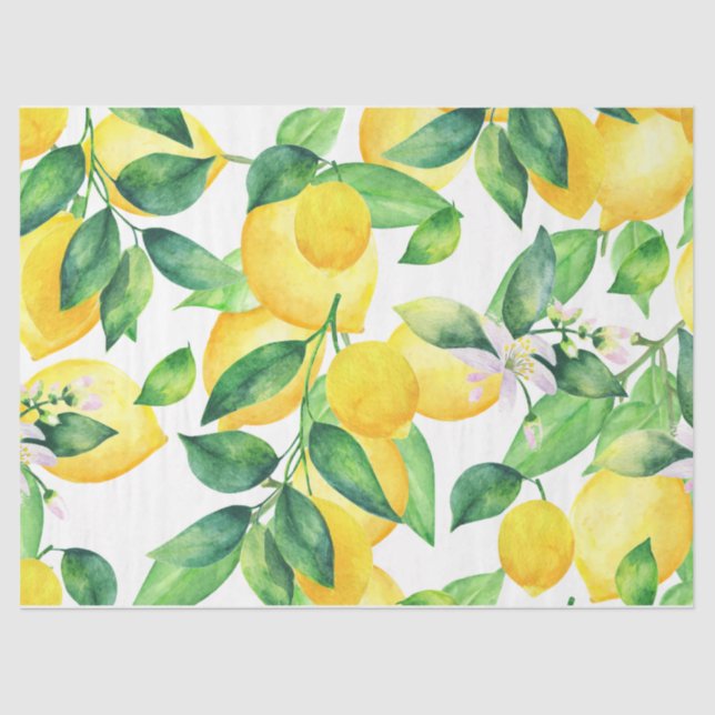 Lemons and Green Leaves Decoupage Pattern Tissue Paper (Front)