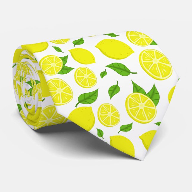 Lemons and Green Leaves On Custom Background Tie (Rolled)