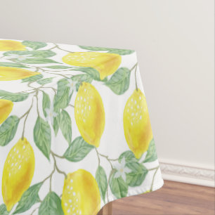 Lemons And Green Leaves Tablecloth