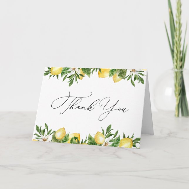 Lemons and Greenery Thank You Note Card (Front)