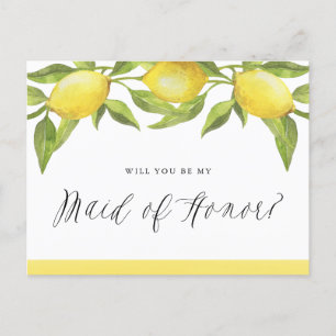 Lemons and Greenery Will You Be My Maid of Honour Announcement Postcard