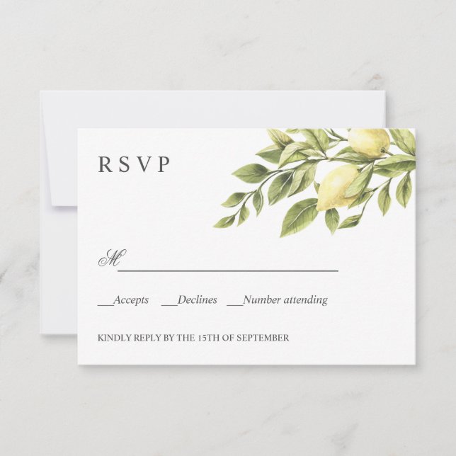 Lemons and leaves Boho WEDDING Classic RSVP (Front)