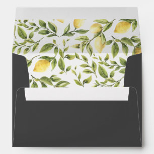 Lemons and LEAVES Charcoal Wedding Pre printed Envelope