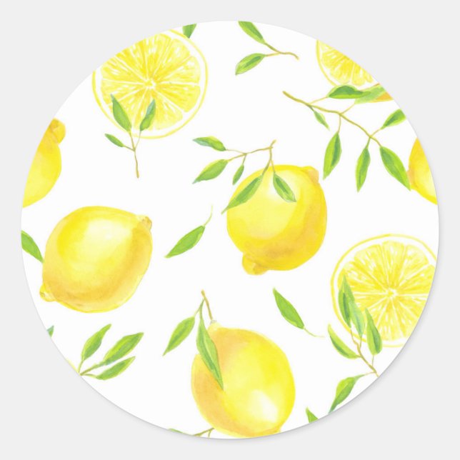 Lemons and leaves classic round sticker (Front)