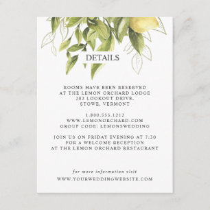 Lemons and leaves Dark Chic WEDDING Details Enclosure Card