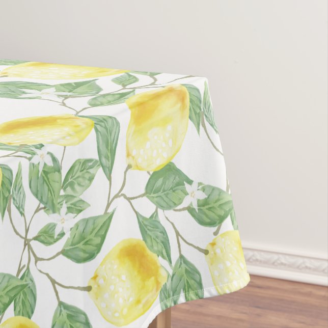 Lemons and Leaves Design Tablecloth (In Situ)