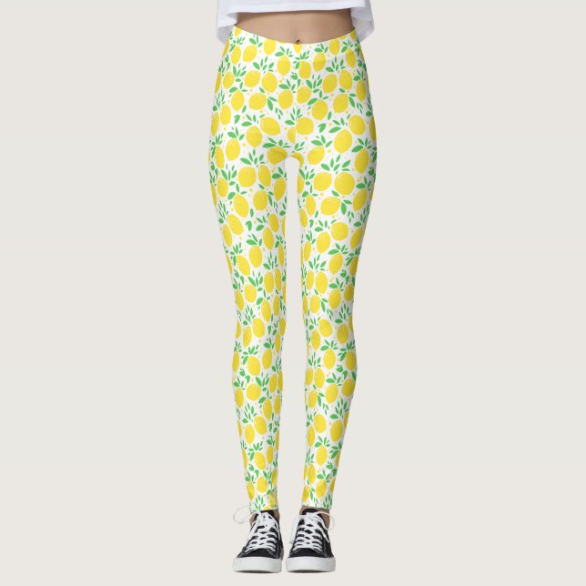 Lemons And Leaves Fruit Pattern Leggings (Front)