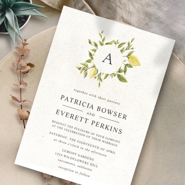 Lemons and leaves | Monogram Watercolor Wedding Invitation (Creator Uploaded)